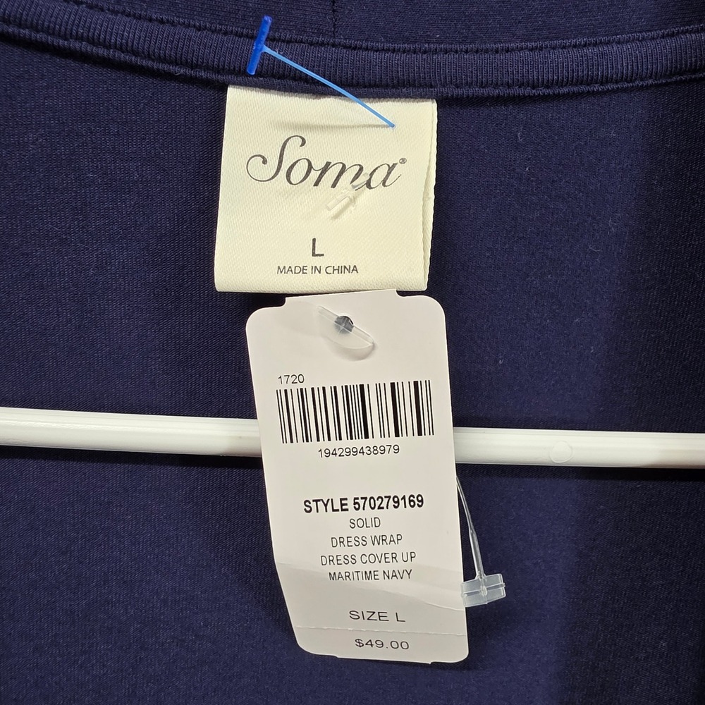 Soma Maritime Navy Open Front Dress Wrap Cardigan Ruched 3/4 Sleeve Large - Picture 4 of 11